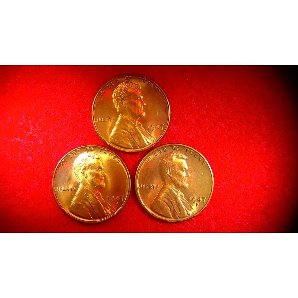 1947 Lincoln Wheat Cents (P, D, and S) BU Quality Lot 256
